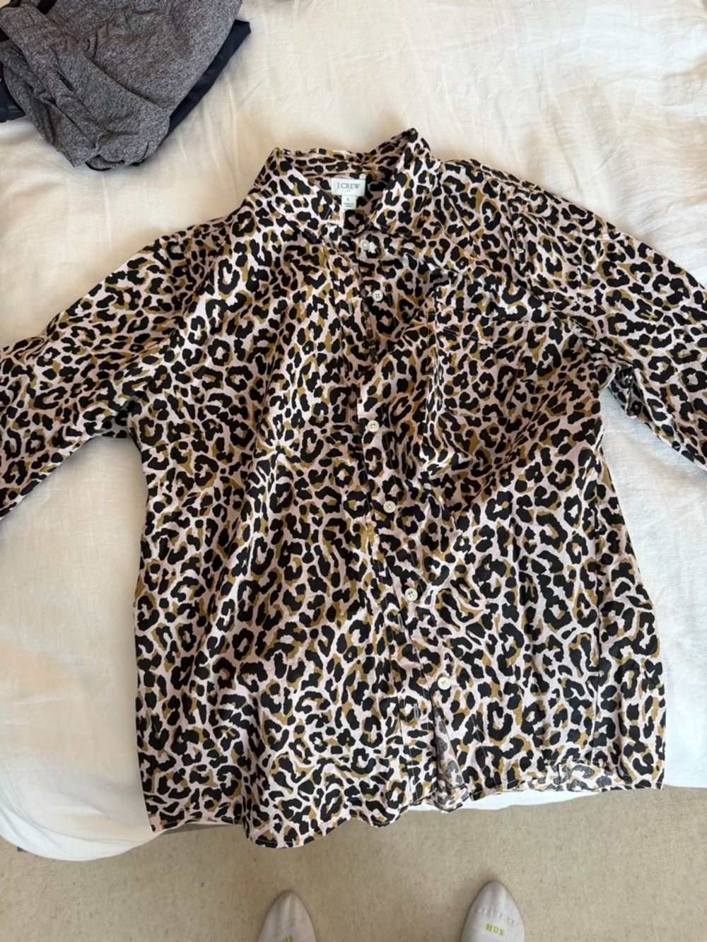 J. Crew Leopard Print Collared Blouse - Black & Tan & Cream